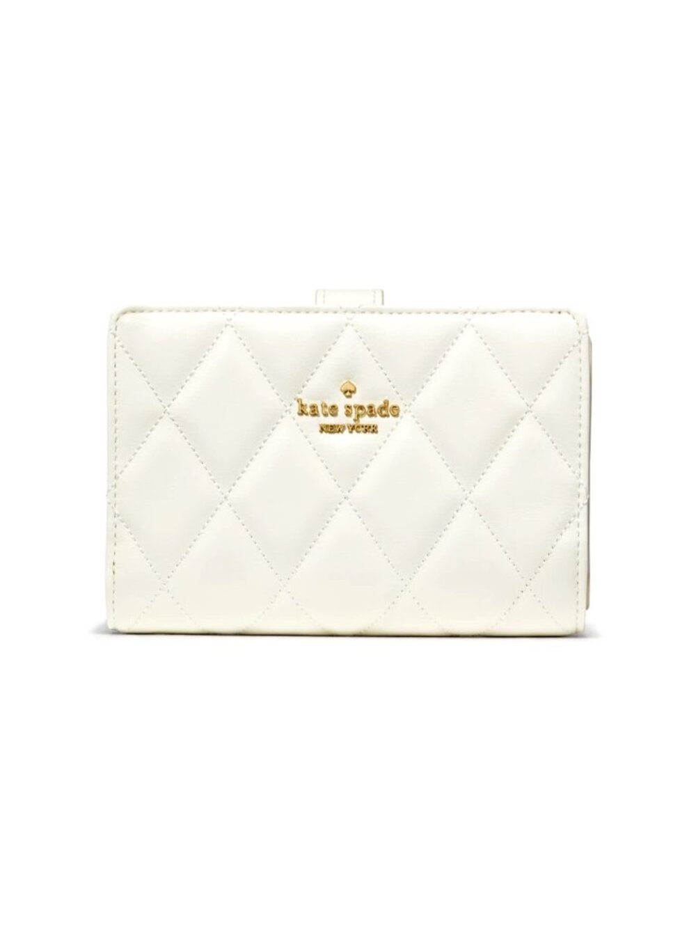 New Kate Spade Quilted Medium Bifold Wallet Smooth Leather Meringue